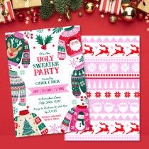 Modern Festive Ugly Sweater Red, Green and Pink Invitation