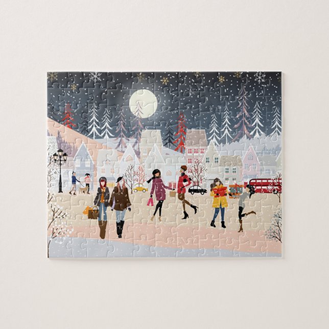 Modern Festive Winter Holidays Christmas Village Jigsaw Puzzle (Horizontal)