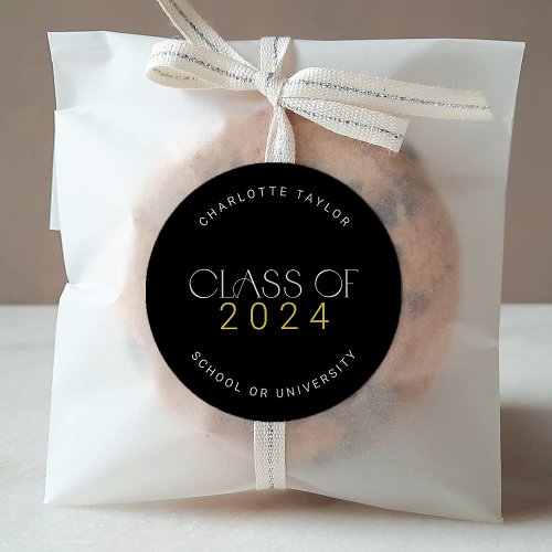 Modern Fete Black Gold Class of 2024 Graduation Classic Round Sticker