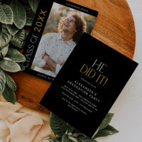 Modern Fete Black Gold He Did It Photo Graduation