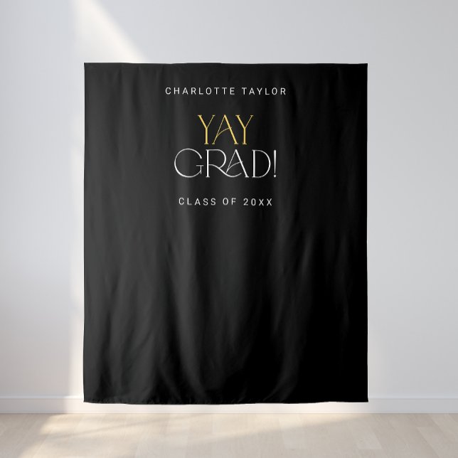 Modern Fete Black Gold Yay Grad Photo Backdrop (Creator Uploaded)