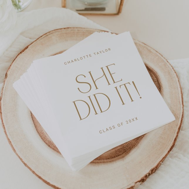 Modern Fete Gold She Did It Graduation Napkins (Creator Uploaded)
