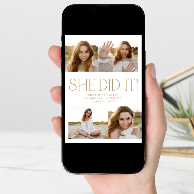 Modern Fete Gold She Did It Photo Graduation Announcement (Front Digital)