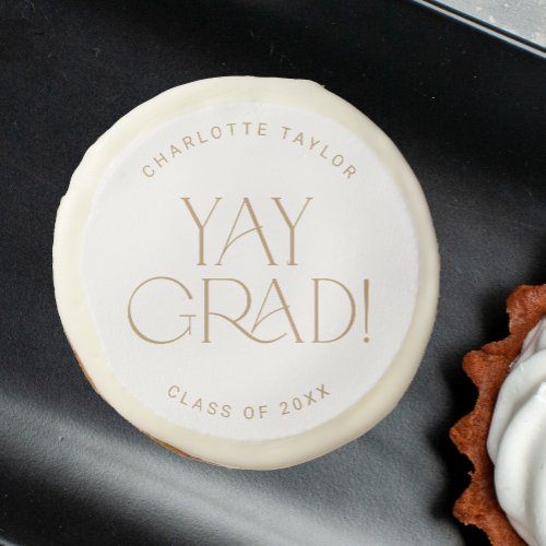 Modern Fete Gold Yay Grad Graduation Sugar Cookie