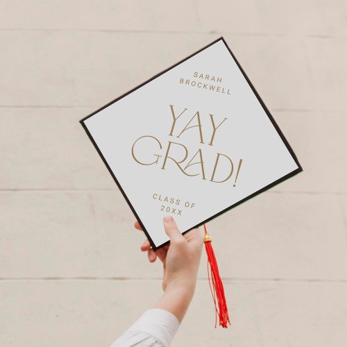 Modern Fete Gold Yay Grad Name and Class Year Graduation Cap Topper