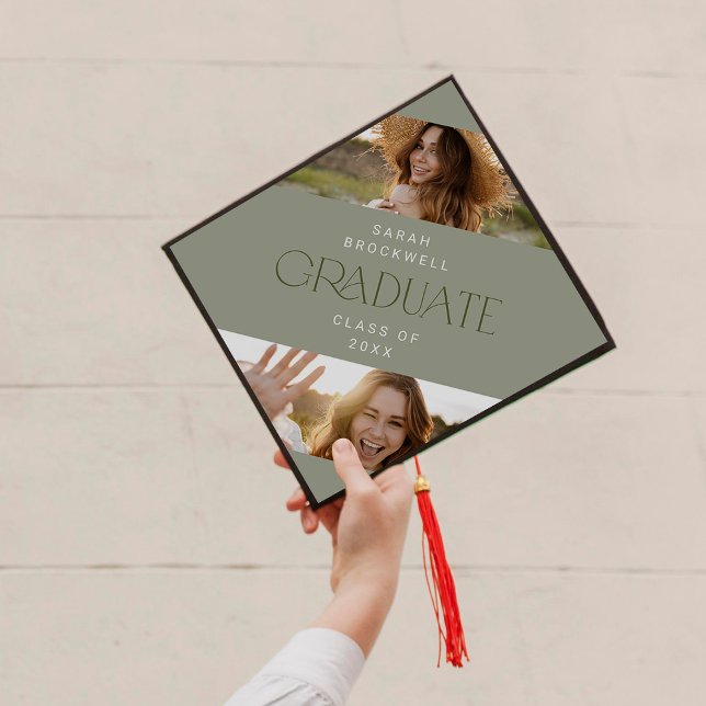 Modern Fete | Green Graduate Photo Graduation Cap Topper (Creator Uploaded)