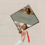 Modern Fete | Green Graduate Photo Graduation Cap Topper<br><div class="desc">This modern fete green graduate photo graduation cap topper is perfect for a simple graduation. The design features elegant boho typography with a touch of sophisticated style in muted and minimalist light sage green.

Personalize your graduation cap with 2 photos,  the name of the graduate and class year.</div>