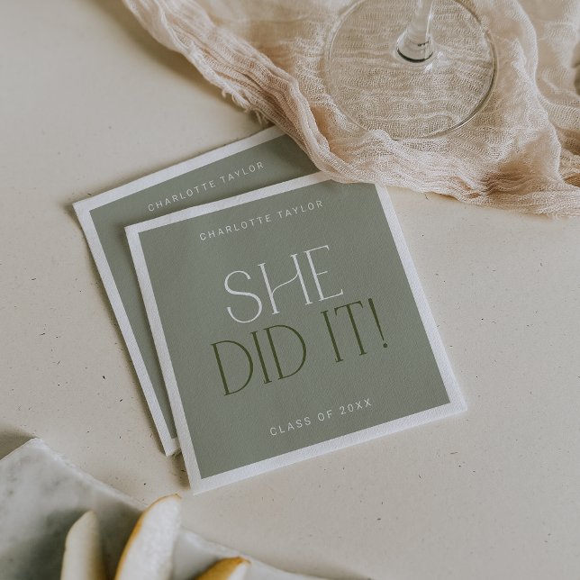 Modern Fete | Green She Did It Graduation Napkins (Creator Uploaded)