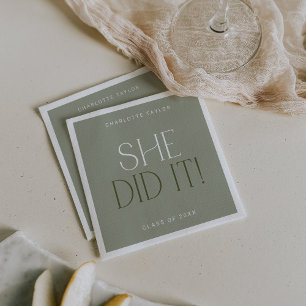 Modern Fete   Green She Did It Graduation Napkins