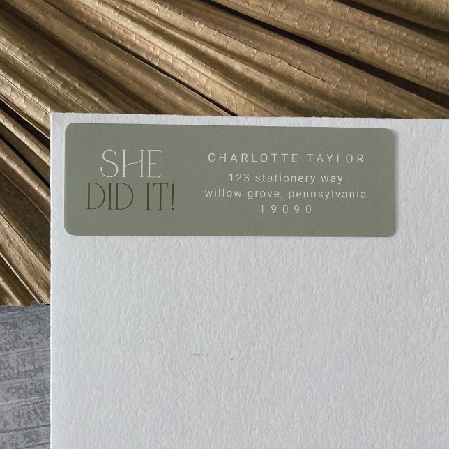 Modern Fete | Green She Did It Graduation Return Label (Creator Uploaded)