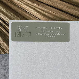 Modern Fete   Green She Did It Graduation Return Label