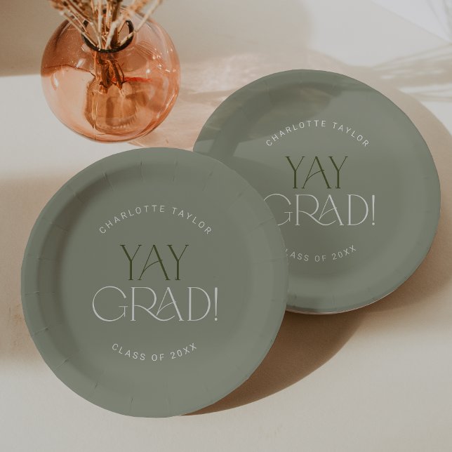 Modern Fete | Green Yay Grad Graduation Paper Plates (Creator Uploaded)