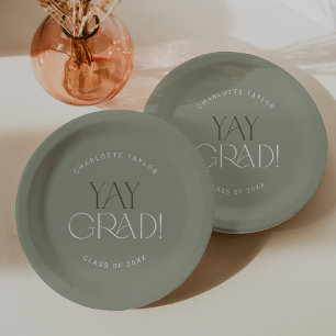 Modern Fete   Green Yay Grad Graduation Paper Plates