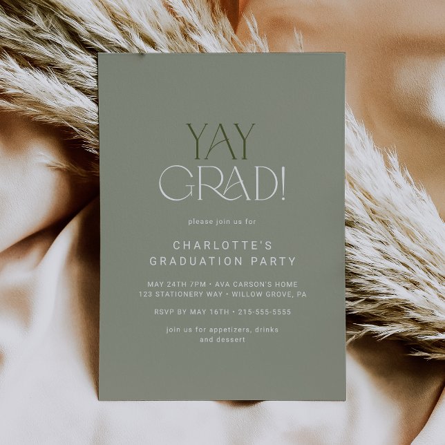 Modern Fete | Green Yay Grad Graduation Party Invitation (Creator Uploaded)
