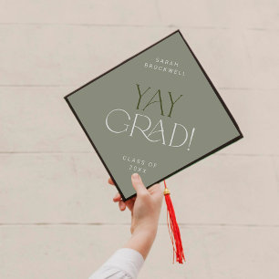 Modern Fete Green Yay Grad Name and Class Year Graduation Cap Topper