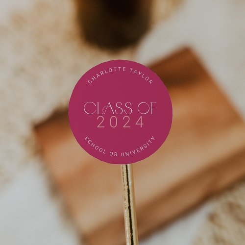 Modern Fete  Hot Pink Class of 2024 Graduation Classic Round Sticker