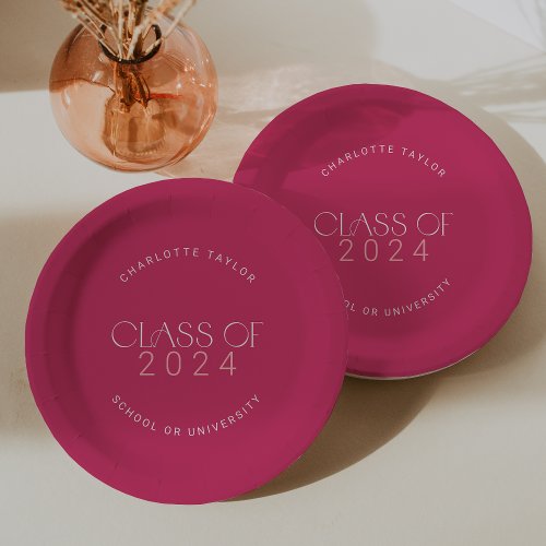 Modern Fete  Hot Pink Class of 2024 Graduation Paper Plates