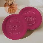 Modern Fete | Hot Pink Class of 2024 Graduation Paper Plates<br><div class="desc">These modern fete hot pink class of 2024 graduation paper plates are perfect for a simple grad party. The design features elegant boho typography with a touch of sophisticated style in bright and feminine hot pink.

Personalize your paper plates with the name of the graduate and class year.</div>