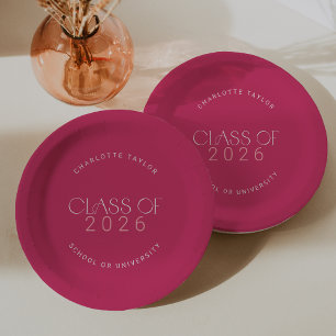 Modern Fete Hot Pink Class of 2026 Graduation Paper Plates