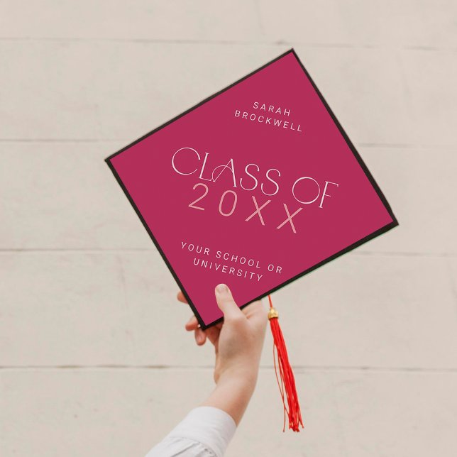 Modern Fete | Hot Pink Class Year Grad Name Graduation Cap Topper (Creator Uploaded)