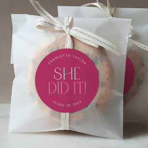 Modern Fete Hot Pink She Did It Graduation Sticker