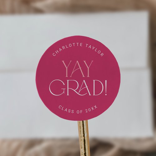 Modern Fete  Hot Pink Yay Grad Graduation Sticker