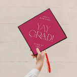 Modern Fete Hot Pink Yay Grad Name and Class Year Graduation Cap Topper<br><div class="desc">This modern fete hot pink yay grad name and class year graduation cap topper is perfect for a simple graduation. The design features elegant boho typography with a touch of sophisticated style in bright and feminine hot pink. Personalize your graduation cap with the name of the graduate and class year....</div>