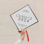 Modern Fete | Minimal Class of 2024 Grad Name Graduation Cap Topper<br><div class="desc">This modern fete minimal class of 2024 grad name graduation cap topper is perfect for a simple graduation. The design features elegant boho typography with a touch of sophisticated style in minimalist black and white.

Personalize your graduation cap with the name of the graduate and class year.</div>