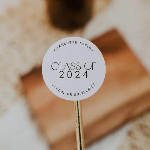 Modern Fete  Minimal Class of 2024 Graduation Classic Round Sticker