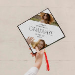 Modern Fete | Minimal Graduate Photo Graduation Cap Topper<br><div class="desc">This modern fete minimal graduate photo graduation cap topper is perfect for a simple graduation. The design features elegant boho typography with a touch of sophisticated style in minimalist black and white.

Personalize your graduation cap with 2 photos,  the name of the graduate and class year.</div>
