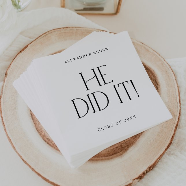 Modern Fete | Minimal He Did It Graduation Napkins (Creator Uploaded)