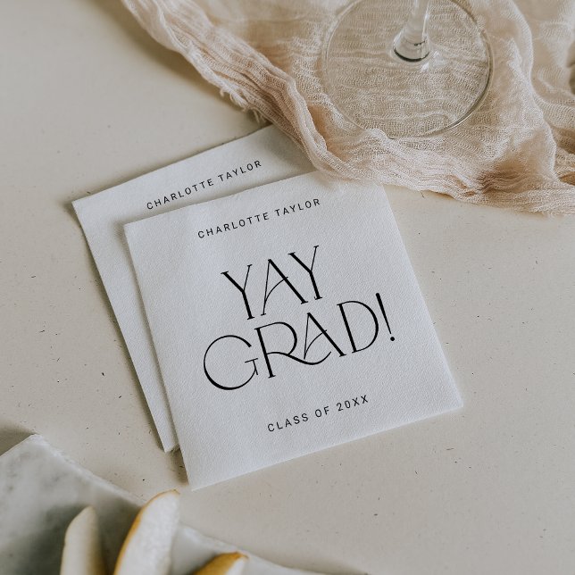 Modern Fete | Minimal Yay Grad Graduation Napkins (Creator Uploaded)