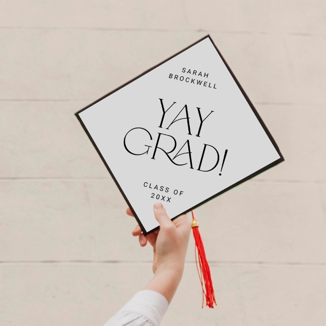 Modern Fete | Minimal Yay Grad Name and Class Year Graduation Cap Topper (Creator Uploaded)