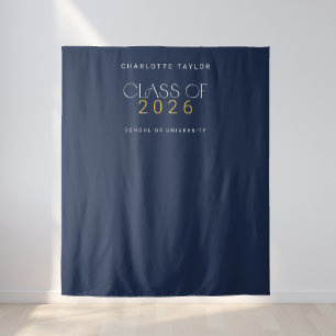Modern Fete Navy Class of 2026 Grad Photo Backdrop