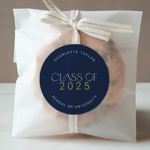 Modern Fete Navy Gold Class of 2025 Graduation Classic Round Sticker