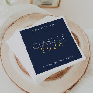 Modern Fete Navy Gold Class of 2026 Graduation Napkins