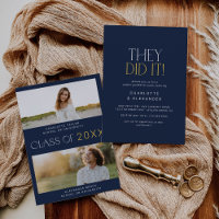 Modern Fete Navy Photo Double Graduation Party
