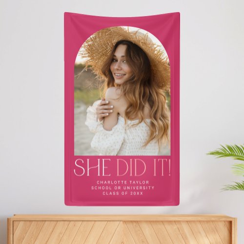 Modern Fete Pink She Did It Photo Arch Graduation Banner