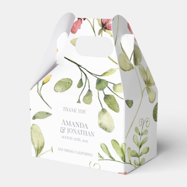 Modern Field Flowers Calligraphy Wedding Thank You Favor Boxes (Front Side)