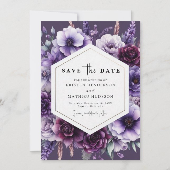 Modern Field Purple Floral Wedding Save The Date (Front)