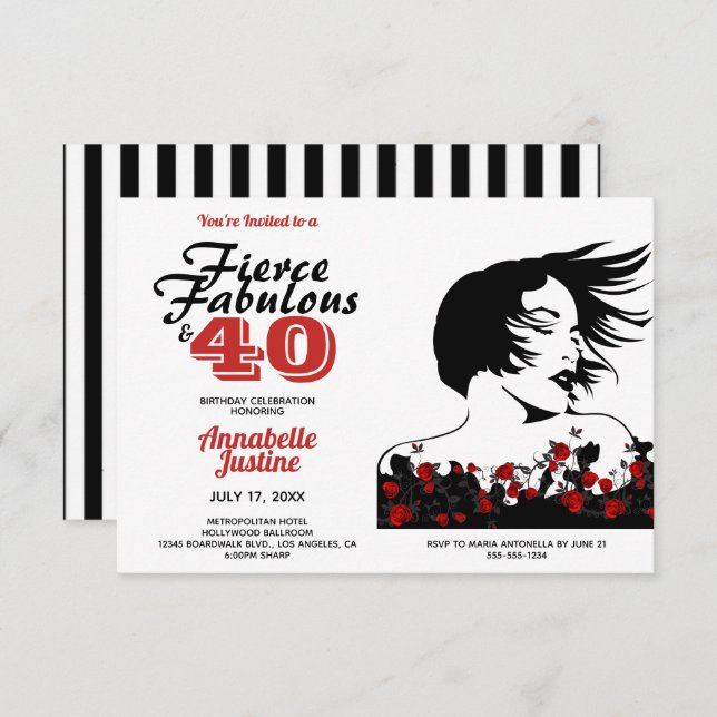 Modern FIERCE FABULOUS & 40 Stylish Birthday Invitation (Front/Back)