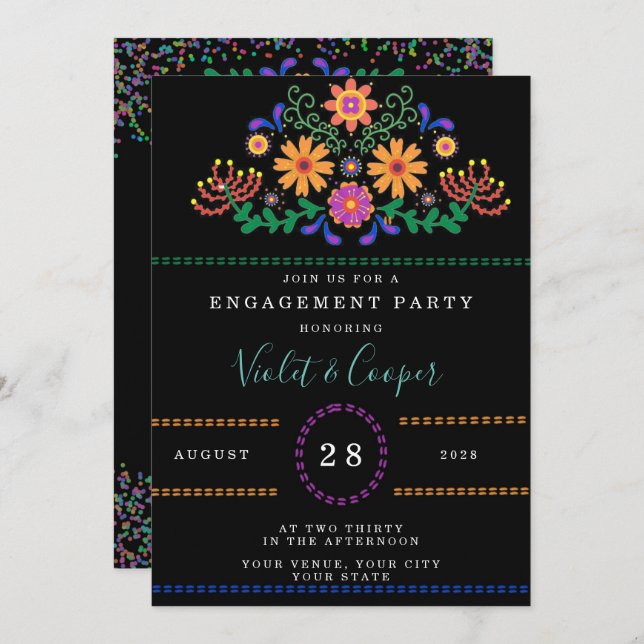 Modern Fiesta and Cactus Colorful Engagement Party Invitation (Front/Back)