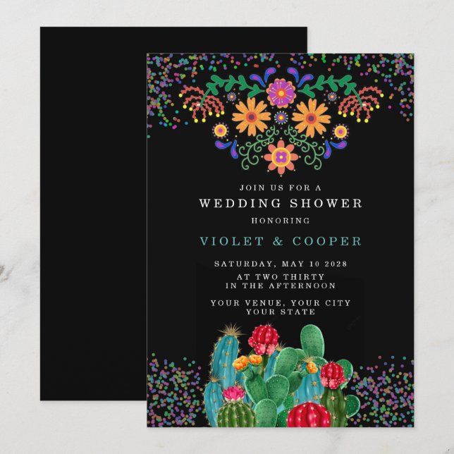 Modern Fiesta and Cactus Colorful Wedding Shower I Invitation (Front/Back)