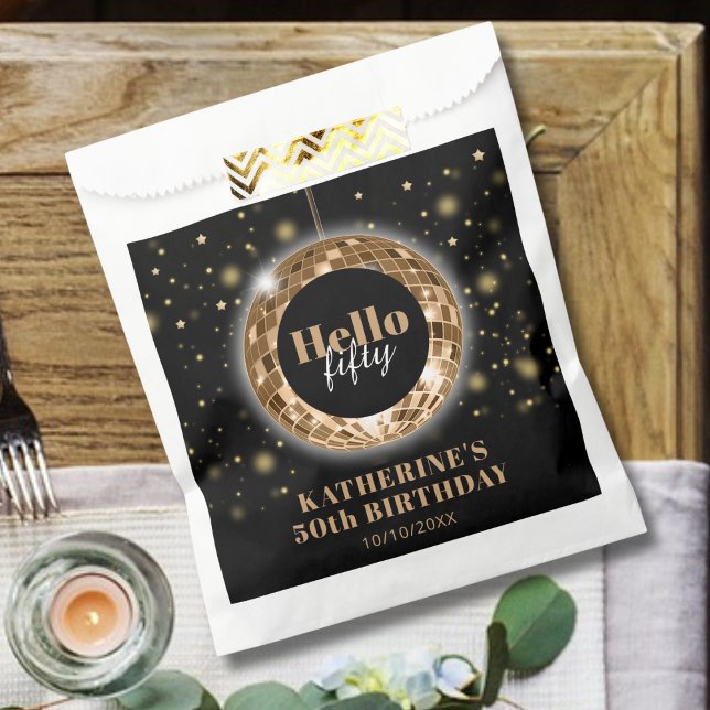 Modern Fiftieth Birthday Black Gold Party Favor Bag (Creator Uploaded)