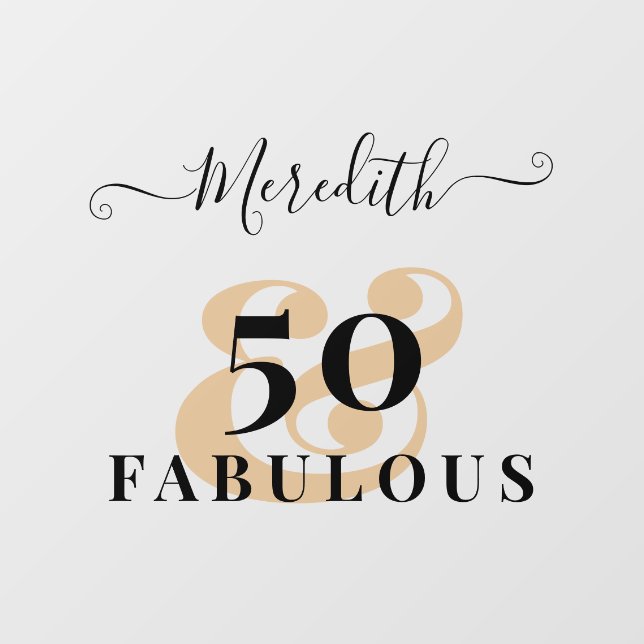   Modern Fifty and Fabulous 50 Years Birthday Name Wall Decal (Front)