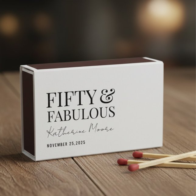 Modern Fifty and Fabulous 50th Birthday Party Matchboxes (Creator Uploaded)