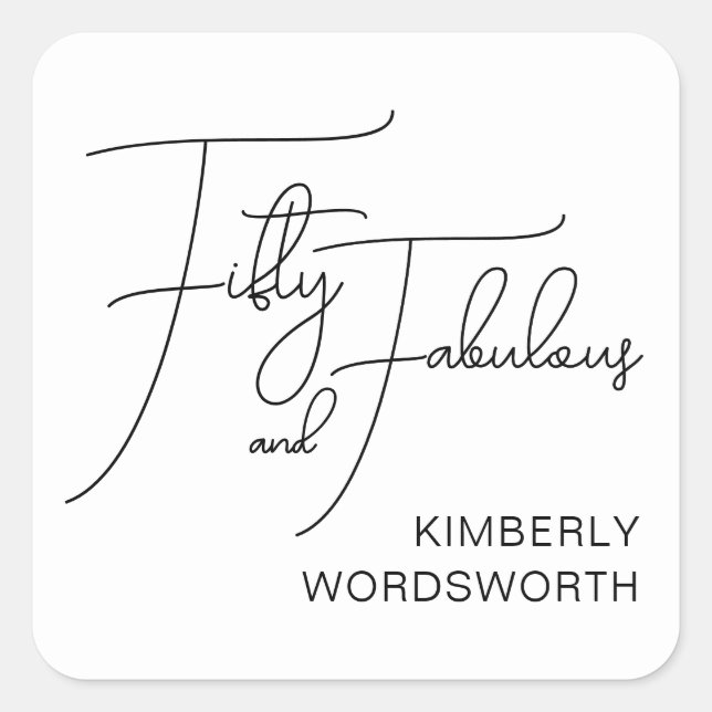 Modern Fifty and Fabulous 50th Birthday Party Square Sticker (Front)