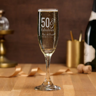 Modern Fifty and Fabulous Bold 50th Birthday Party Champagne Flute