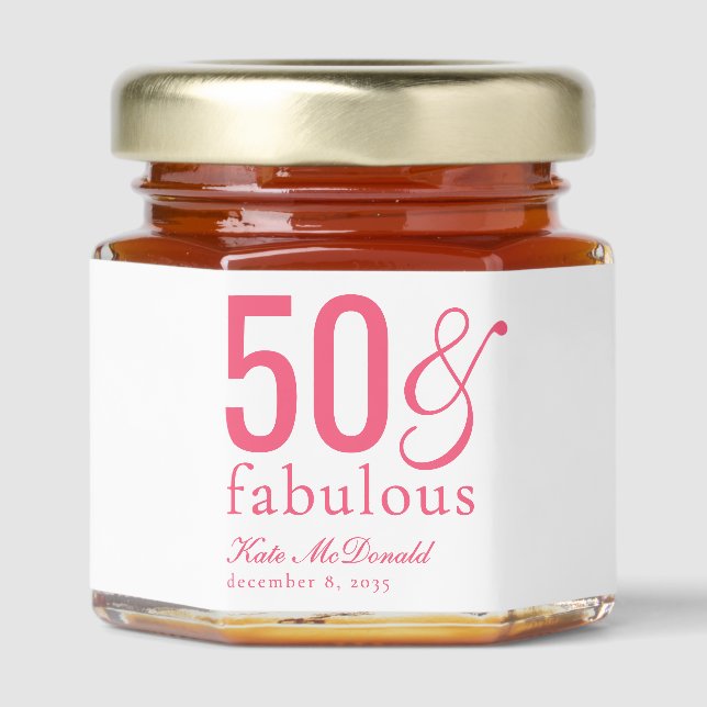 Modern Fifty and Fabulous Bold 50th Birthday Party Honey Jar Favors (Front)
