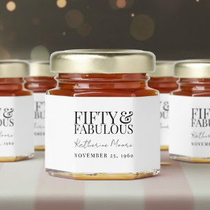 Modern Fifty and Fabulous Bold 50th Birthday Party Honey Jar Favors